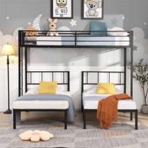 Triple Bunk Bed, Twin Over Twin & Twin Bunk Bed with Storage Staircase ...