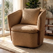 Aukfa Mid Century Modern 360 Swivel Accent Barrel Chair with Lumbar Pillow & Hidden Storage,Corduroy,Khaki