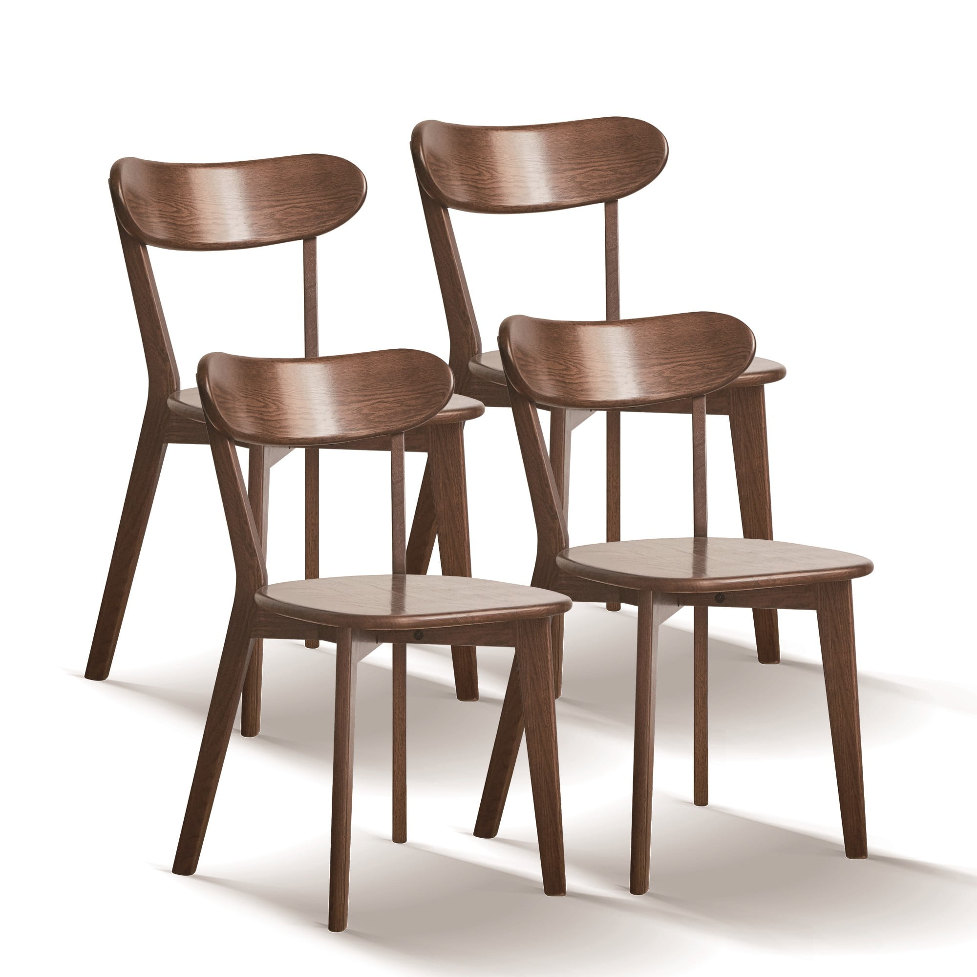 Aukfa Mid-Century Modern Dining Chairs Set of 4, Solid Oak Wood Side Chair for Kitchen, Dining Room, Dark Brown