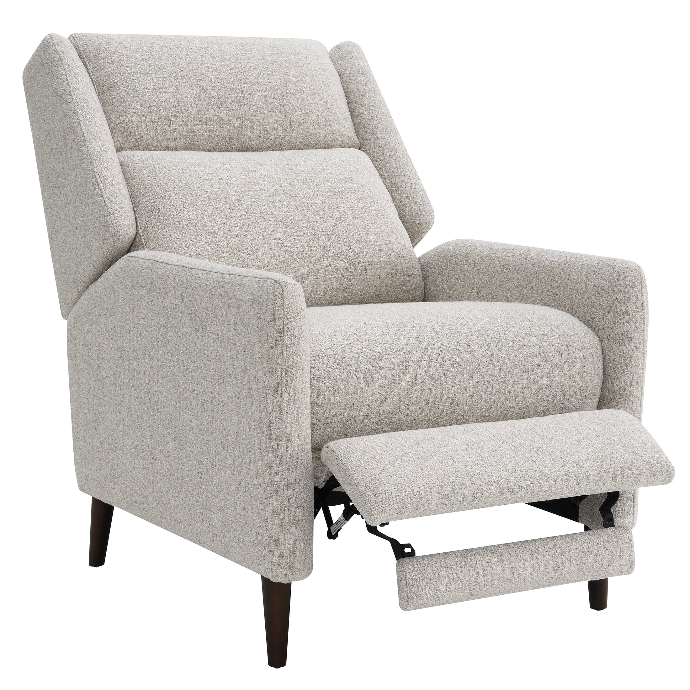 Aukfa Mid-Century Modern Pushback Recliner Chair, Linen Upholstered, Beige, High Back
