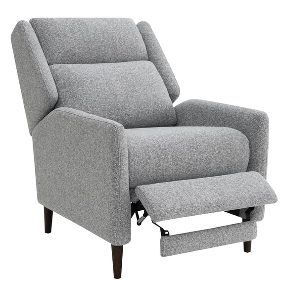 Aukfa Mid-Century Modern Pushback Recliner Chair, Linen Upholstered, Gray, High Back