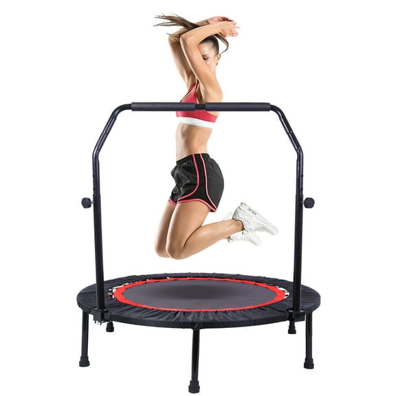Aukfa Mini Trampoline with Adjustable Handrail, 40" Foldable Fitness Rebounder with Safety Pad for Indoor Outdoor