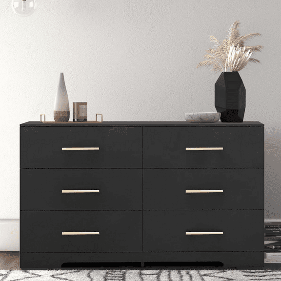 Aukfa Modern 6-Drawer Dresser Chest of Drawers Storage Cabinet for Bedroom Living Room, Black