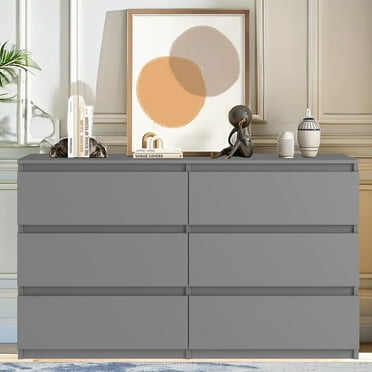Aukfa Modern 6-Drawer Dresser Chest of Drawers Storage Cabinet for Bedroom Living Room, Gray