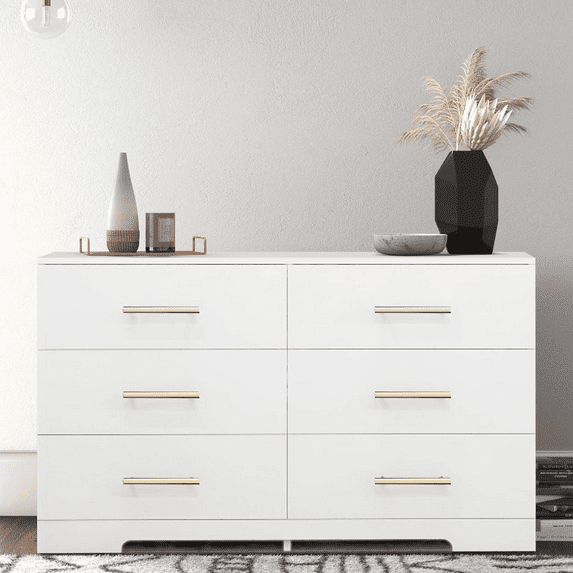Aukfa Modern 6-Drawer Dresser Chest of Drawers Storage Cabinet for Bedroom Living Room, White