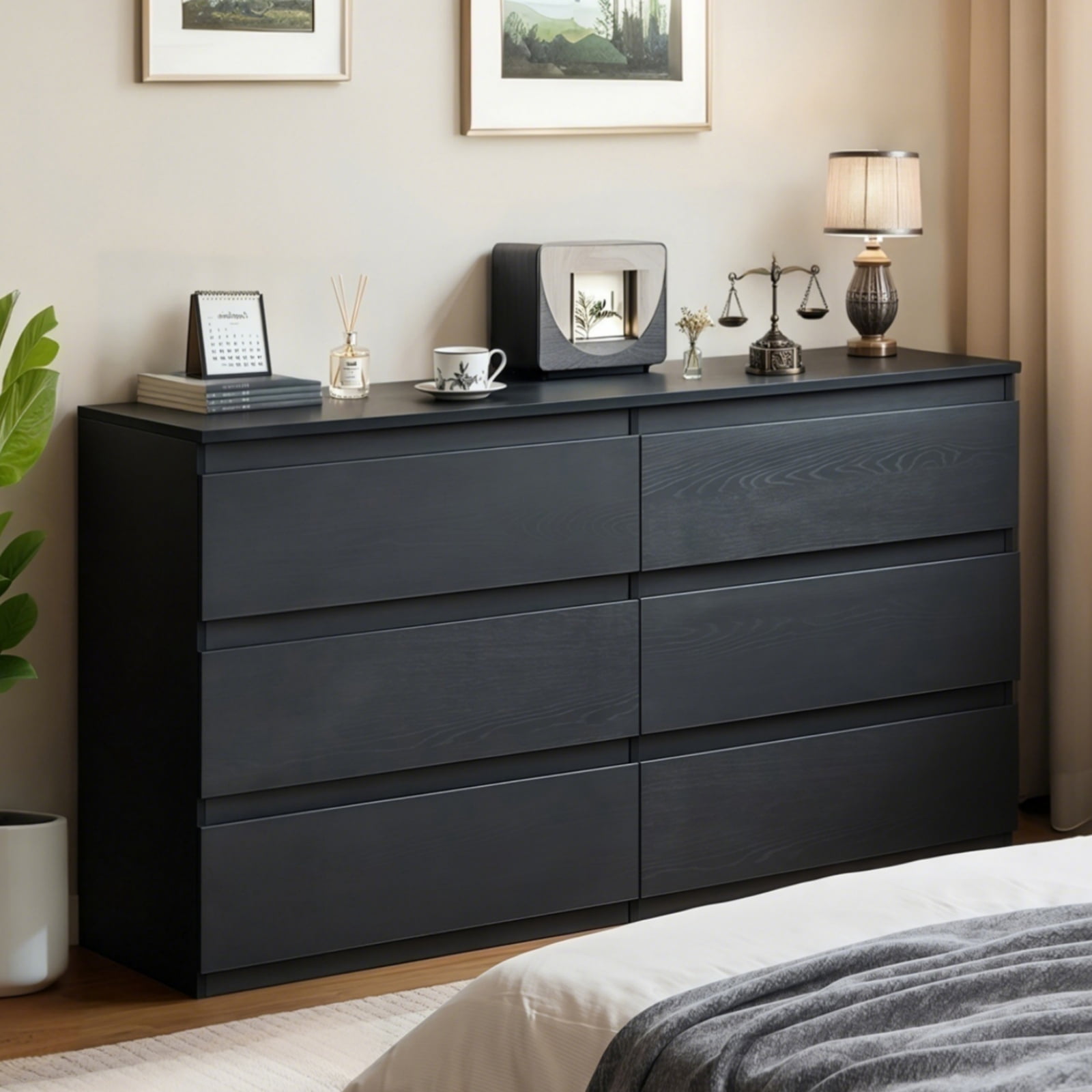 Aukfa Modern 6 Drawer Dresser, Wide TV Stand for Bedroom & Living Room,Black