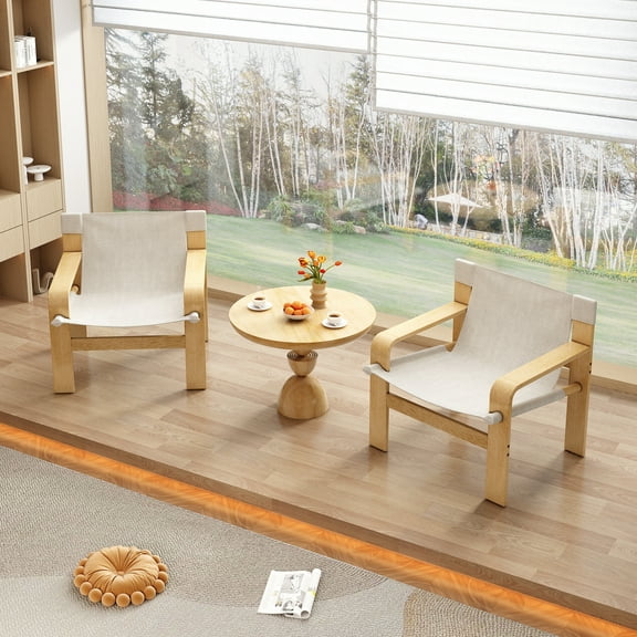 Aukfa Modern Accent Chair Set for 2, Detachable and Washable Armchair with Wide Armrest, Beige