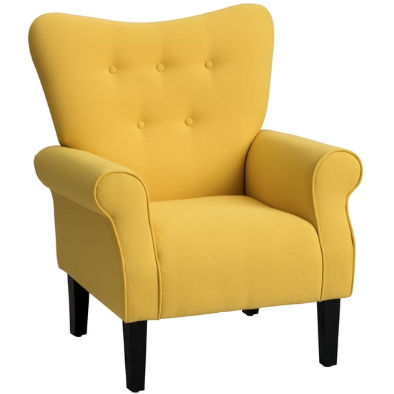 Aukfa Modern Accent Chair,Wing Back Armchair for Living Room,Club Chair Roll Arm Single Sofa with Wooden Legs,Yellow