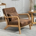 thumbnail image 1 of Aukfa Modern Accent Chair w/ Lumbar Pillow for Living Room, Mid Century, Wood Frame, Leather, Brown, 1 of 12