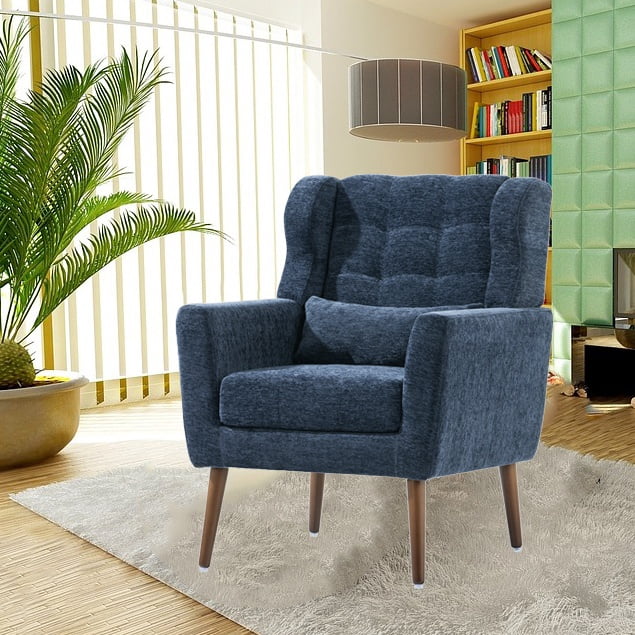 Aukfa Modern Accent Chairs,Chenille Arm Chairs for Living Room w/ Pillow for Bedroom,Dark Blue