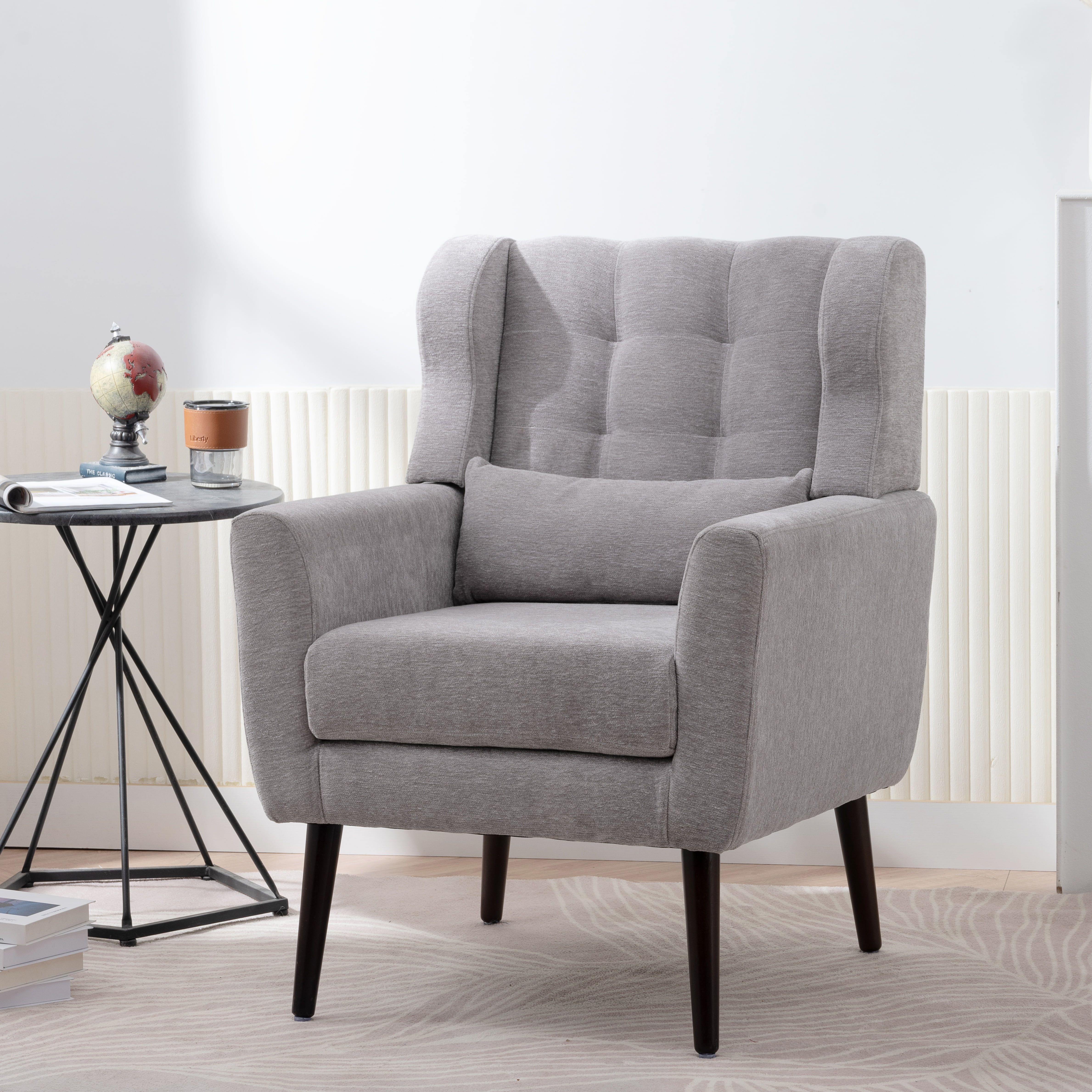 Aukfa Modern Accent Chairs,Chenille Arm Chairs for Living Room w/ Pillow for Bedroom,Gray