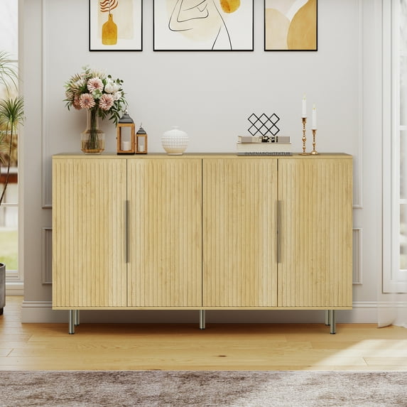Aukfa Modern Buffet Cabinet Credenza with Adjustable Shelves,Natural