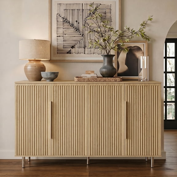 Aukfa 56.7" Modern Sideboard Buffet Cabinet with Adjustable Shelves, Accent Credenza Organizer,Natural