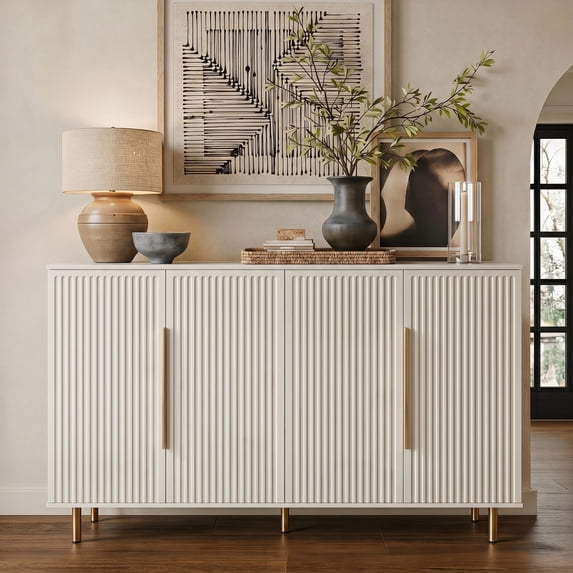 Aukfa 56.7" Modern Sideboard Buffet Cabinet with Adjustable Shelves, Accent Credenza Organizer,White