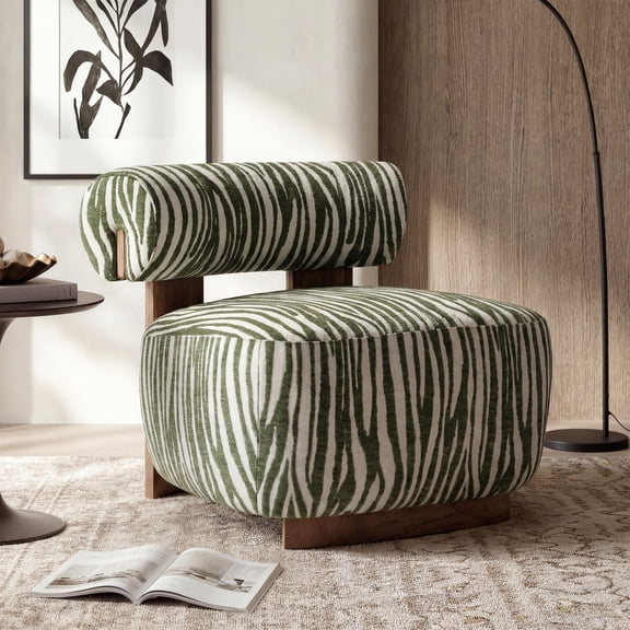 Aukfa Modern Chenille Accent Chair with Zebra-Stripe, Cylindrical Backrest for Living Room, Green