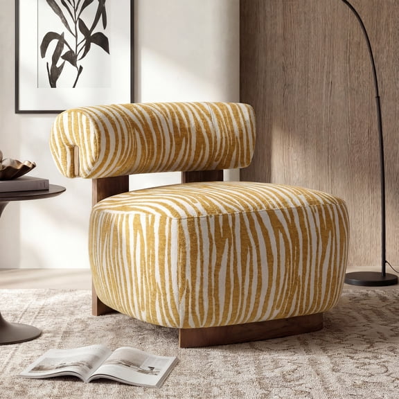 Aukfa Modern Chenille Accent Chair with Zebra-Stripe, Cylindrical Backrest for Living Room, Yellow