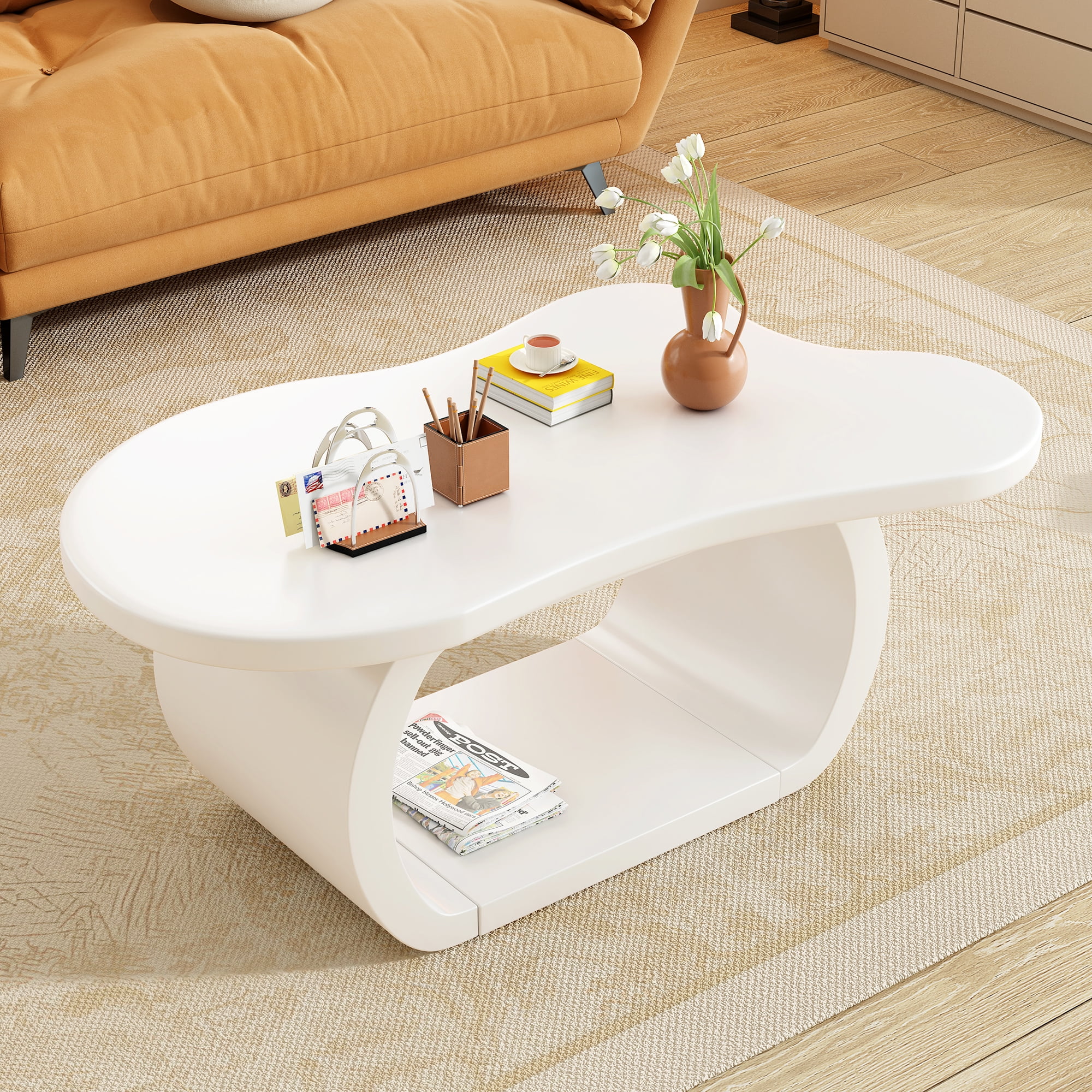 Aukfa Modern Cloud Coffee Table, Cream Style Irregular End Table for Living Room, Apartment, White