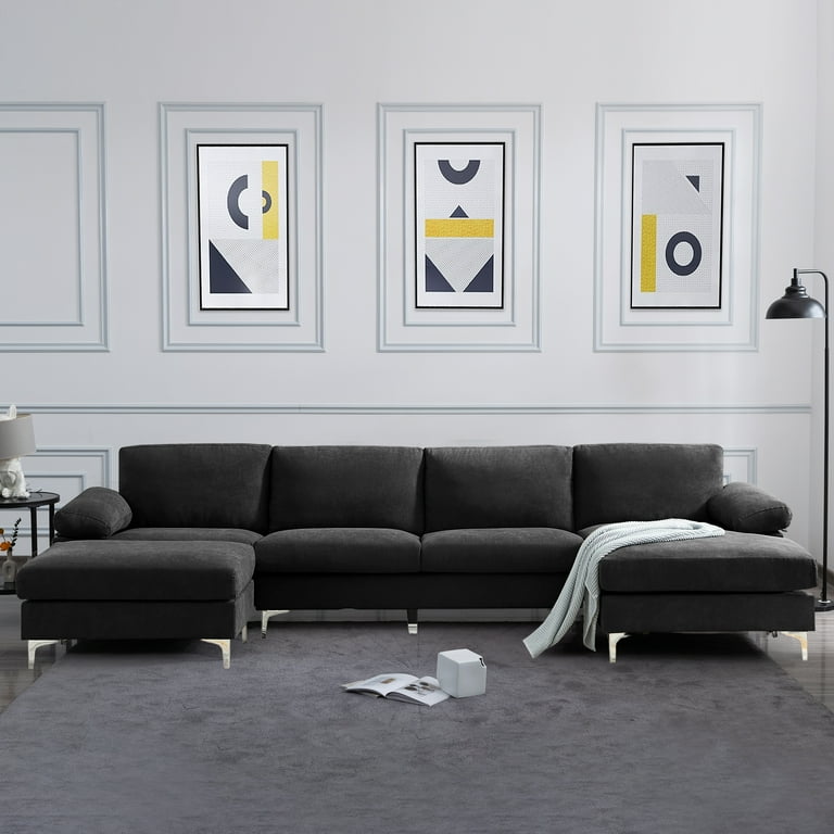 Aukfa Modern Fabric Sectional Sofa Couch with Chaise and Ottoman