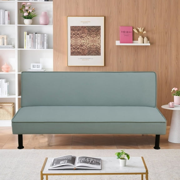 Aukfa Modern Futon Convertible Sofa Bed for Home Office, Adjustable Backrest, Flannel, Light Green