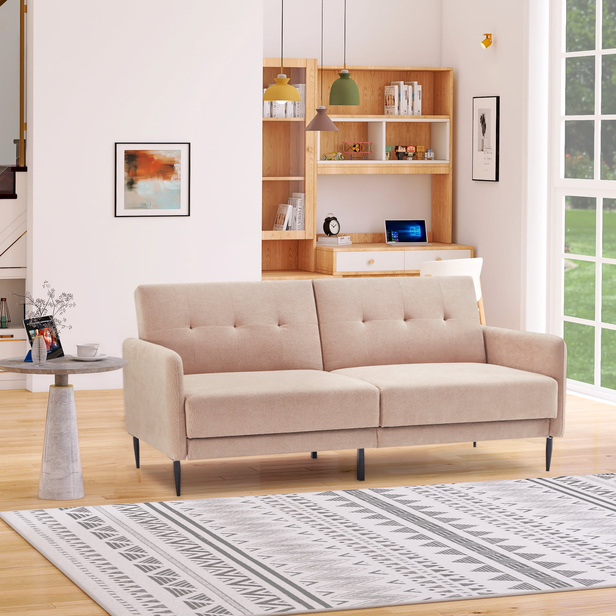 Aukfa Modern Living room Folding sofa bed,Convertible Linen Futon sofa for small space,Soft