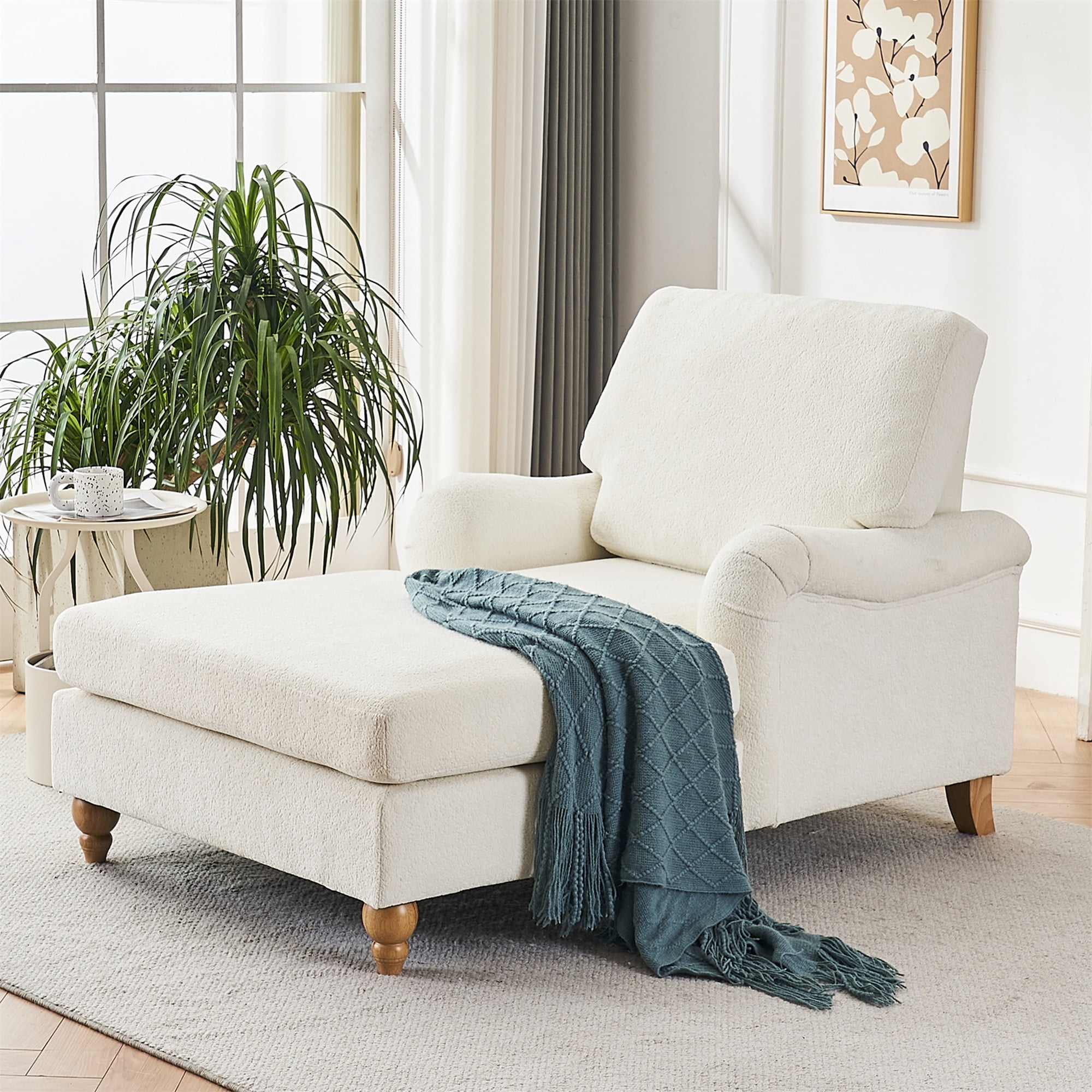 Aukfa Modern Oversized Chaise with Adjustable Backrest, Sleeper Chair Sofa Recliner for Living Room, Beige