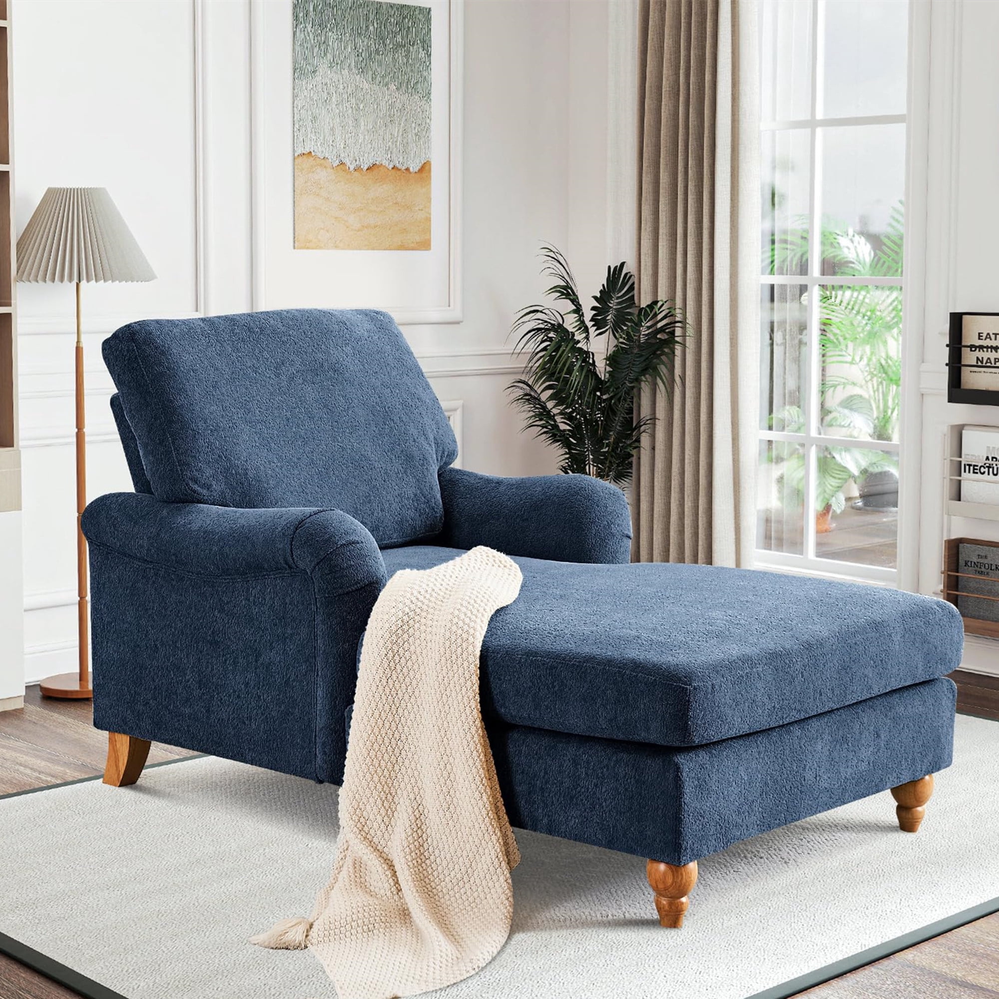 Aukfa Modern Oversized Chaise with Adjustable Backrest, Sleeper Chair Sofa Recliner for Living Room, Blue
