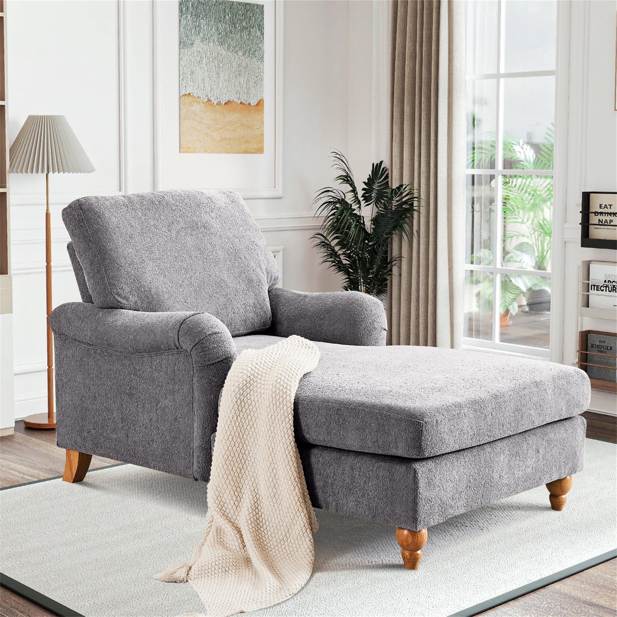 Aukfa Modern Oversized Chaise with Adjustable Backrest, Sleeper Chair Sofa Recliner for Living Room, Gray