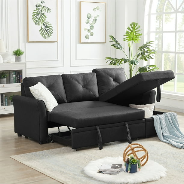 Aukfa Modern Sectional Sleeper Sofa Pull Out Bed Reversible Storage