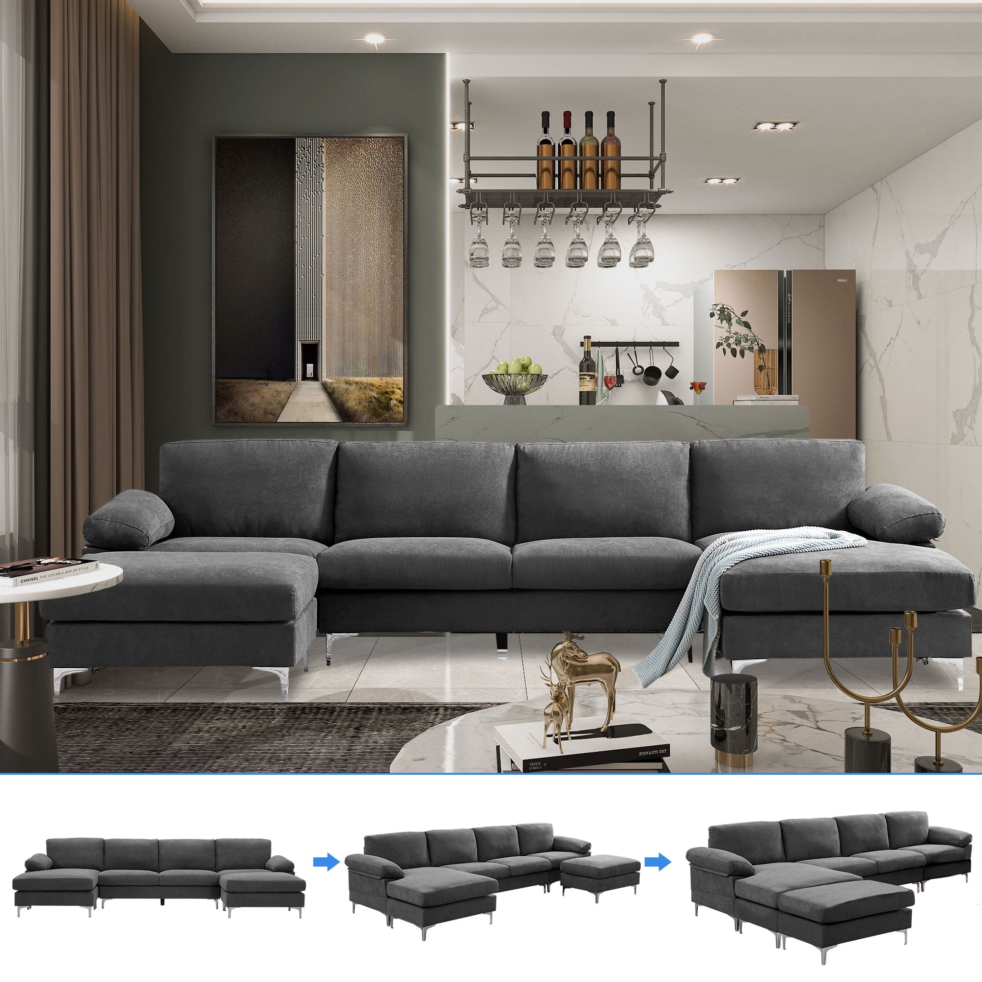 Aukfa Modern Sectional Sofa Sleeper Sofa with Chaise LU Shape Sofa