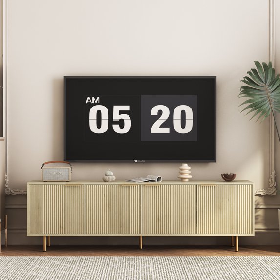 Aukfa Modern TV Stand for 75 inch TV with Door for Living Room Bedroom,Natural