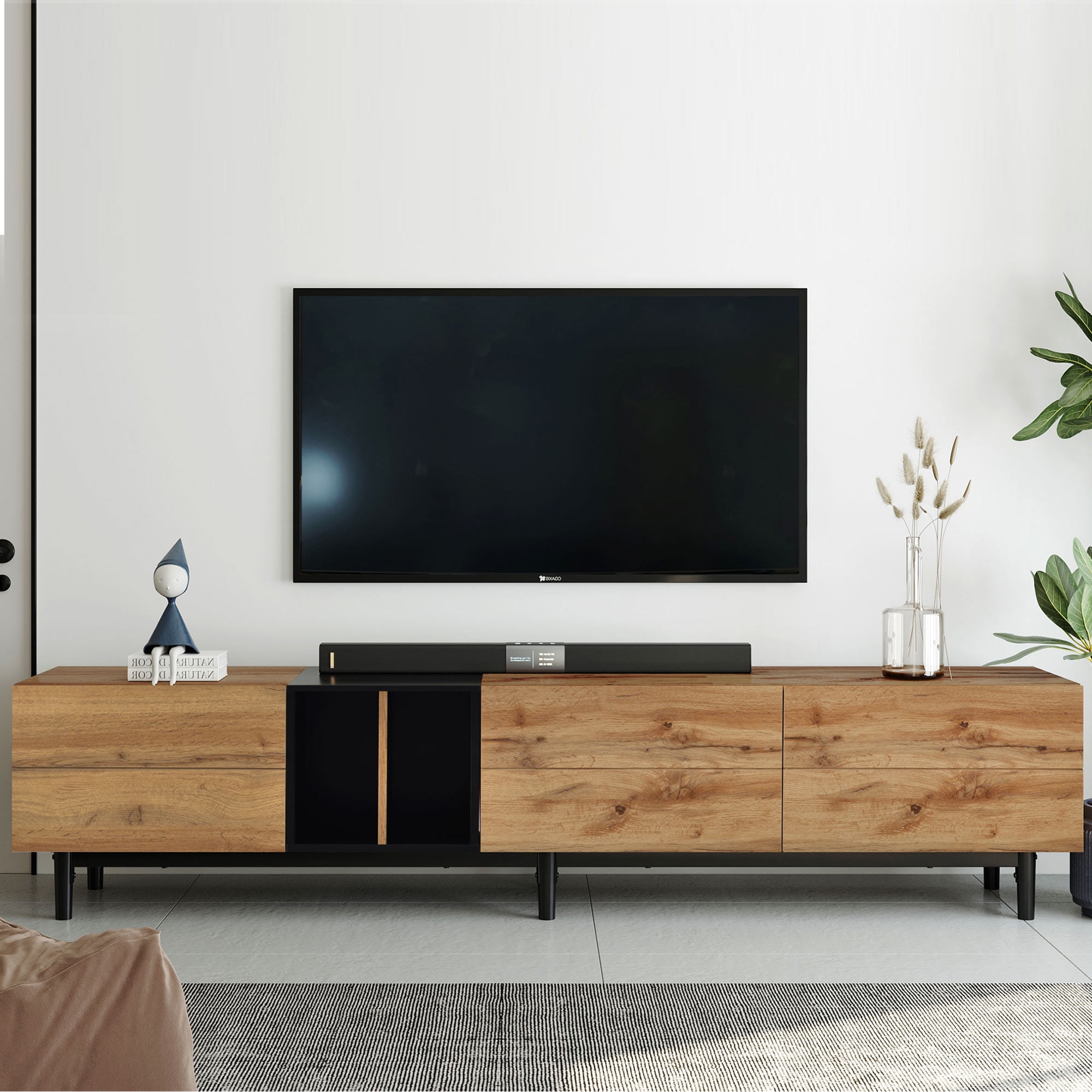 Aukfa Modern TV Stand for TVs up to 80" - Entertainment Center Storage Cabinet - Natural
