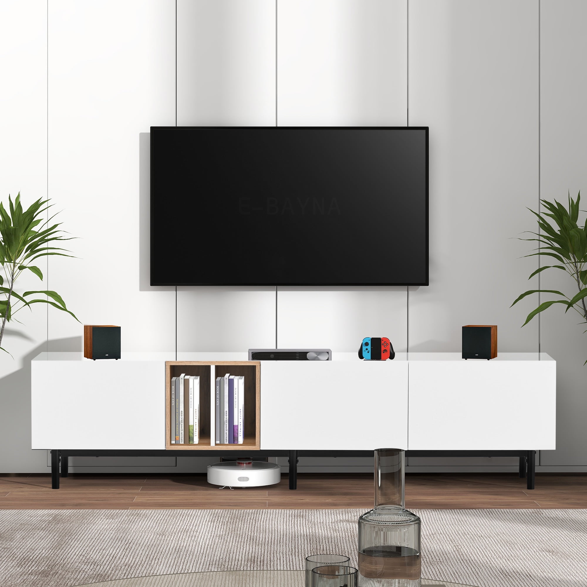 Aukfa Modern TV Stand for TVs up to 80" - Entertainment Center Storage Cabinet - White