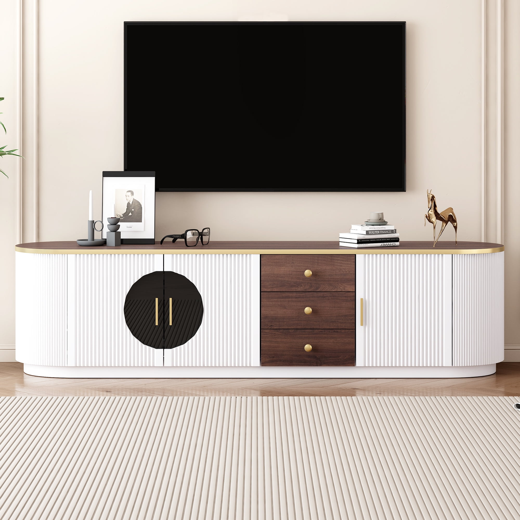 Aukfa Modern TV Stand for TVs up to 80" TVs , Entertainment Center for Living Room,White