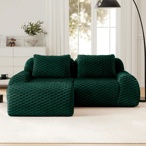 Aukfa 82" Overstuffed Cloud Sectional Sofa Modular Boneless Couch Loveseat with Ottoman, 2 Pillows, Flannel, Creen
