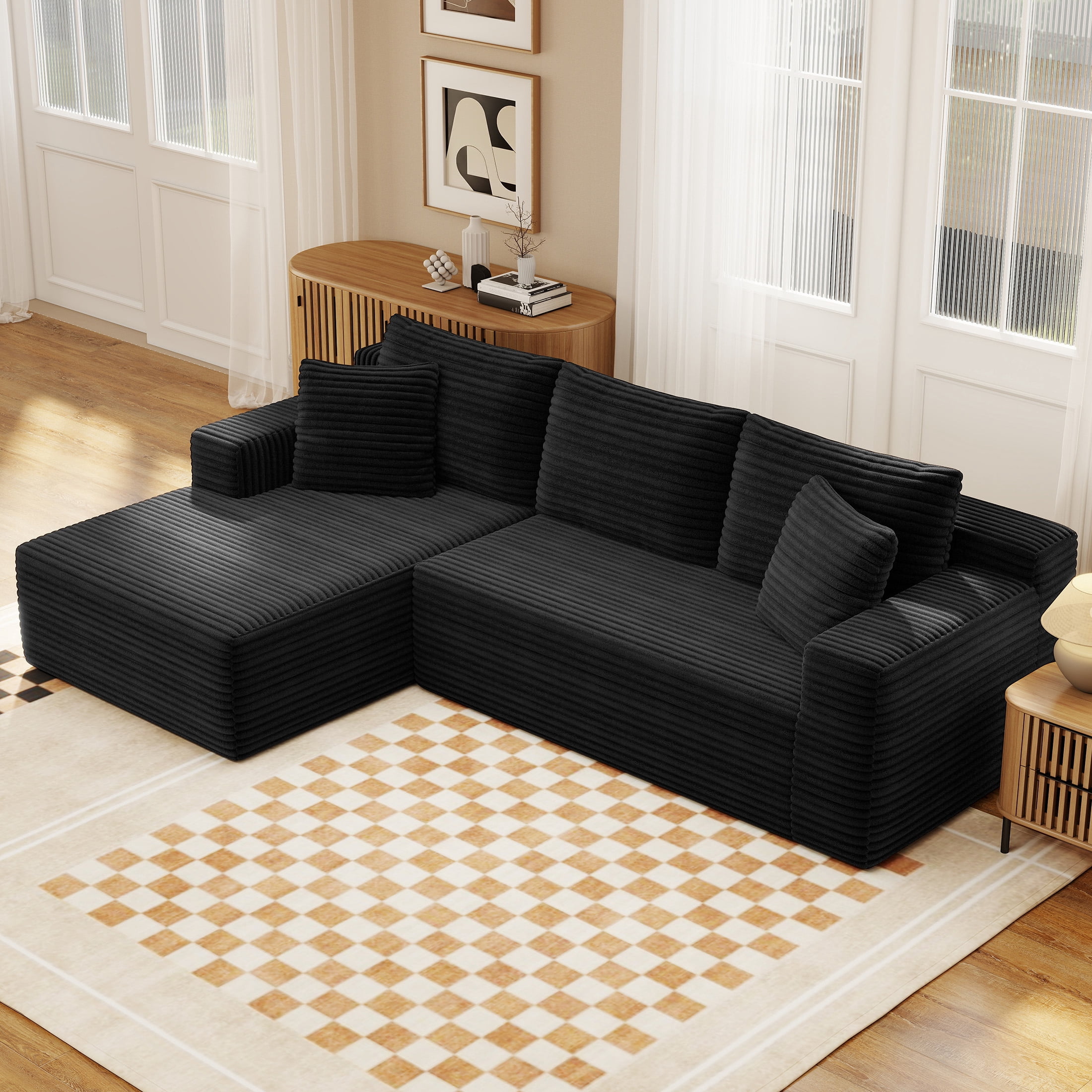 Aukfa Modular Sectional Sofa with Chaise, 95" Boneless Cloud Couch for Living Room, Black