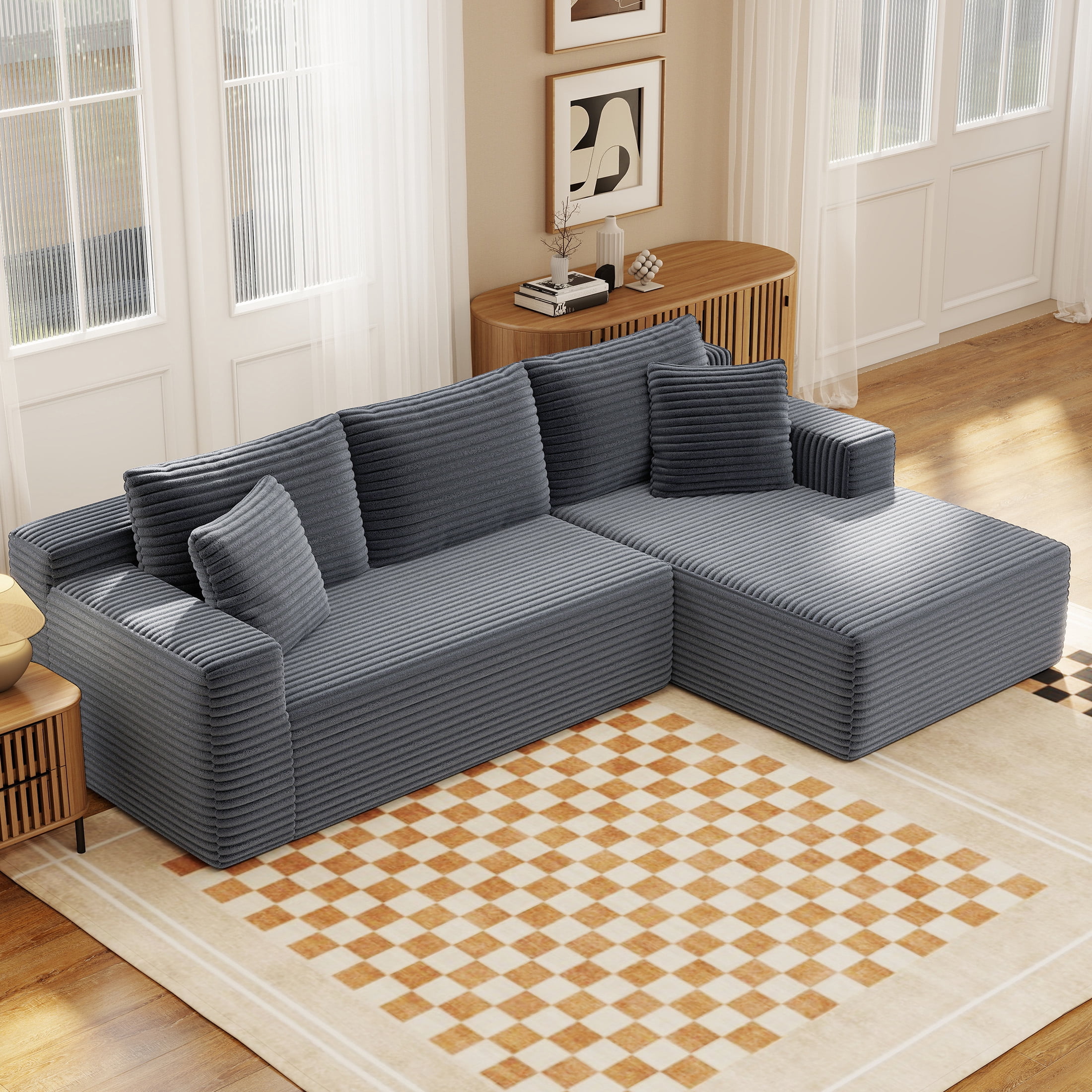 Aukfa Modular Sectional Sofa with Chaise, 95" Boneless Cloud Couch for Living Room, Gray