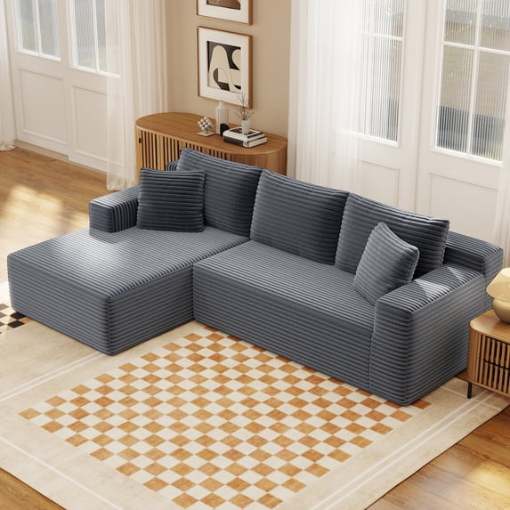 Aukfa Modular Sectional Sofa with Chaise, 95" Boneless Cloud Couch for Living Room, Gray