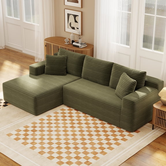 Aukfa Modular Sectional Sofa with Chaise, 95" Boneless Cloud Couch for Living Room, Green
