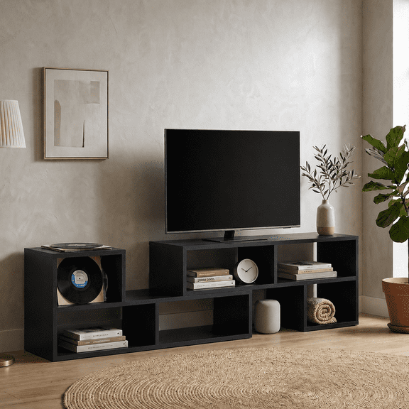 Aukfa Modular TV Stand for TVs up to 75",Free Combination Entertainment Center with Open Storage Shelves,Black