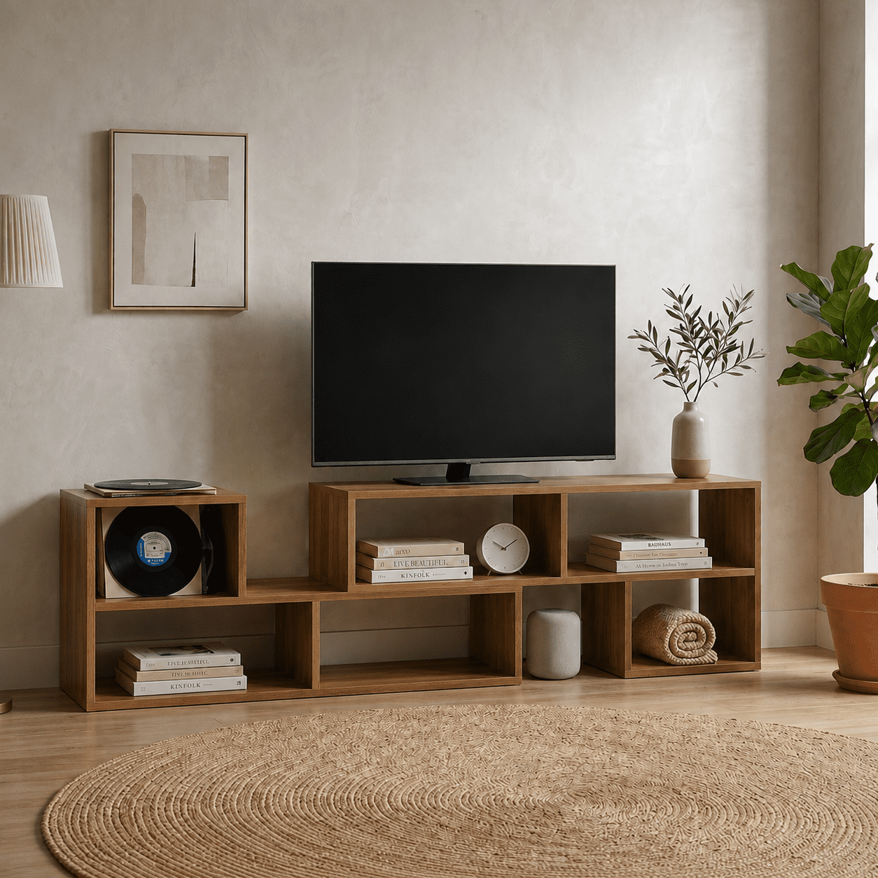 Aukfa Modular TV Stand for TVs up to 75",Free Combination Entertainment Center with Open Storage Shelves,Brown