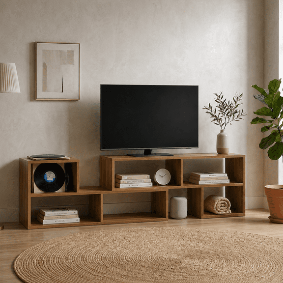 Aukfa Modular TV Stand for TVs up to 75",Free Combination Entertainment Center with Open Storage Shelves,Brown
