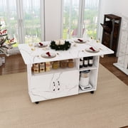 Aukfa Multi-Functional Folding Dining Table with Storage Shelves, Expandable Space-Saving Table for Small Apartments, Rolling Casters,White