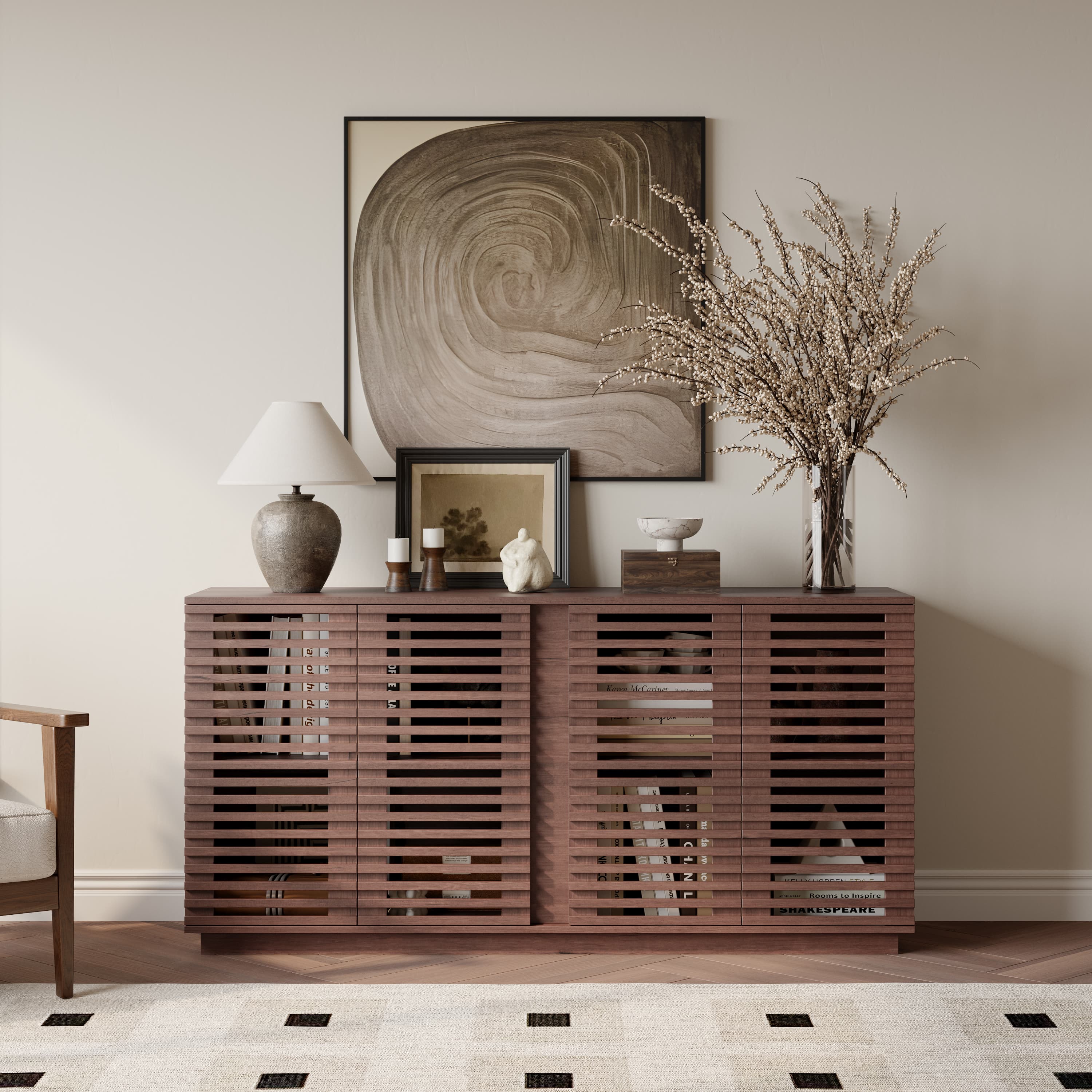 Aukfa Multi-Functional Sideboard Buffet Cabinet,Accent Storage Credenza for Dining & Living Space,Oak