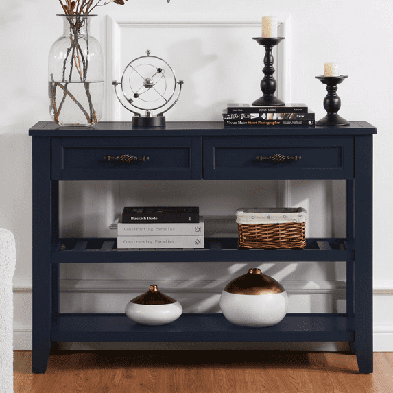 Aukfa Narrow Console Table with Storage Drawer, Entryway Table, Sofa Table for Living Room, Navy