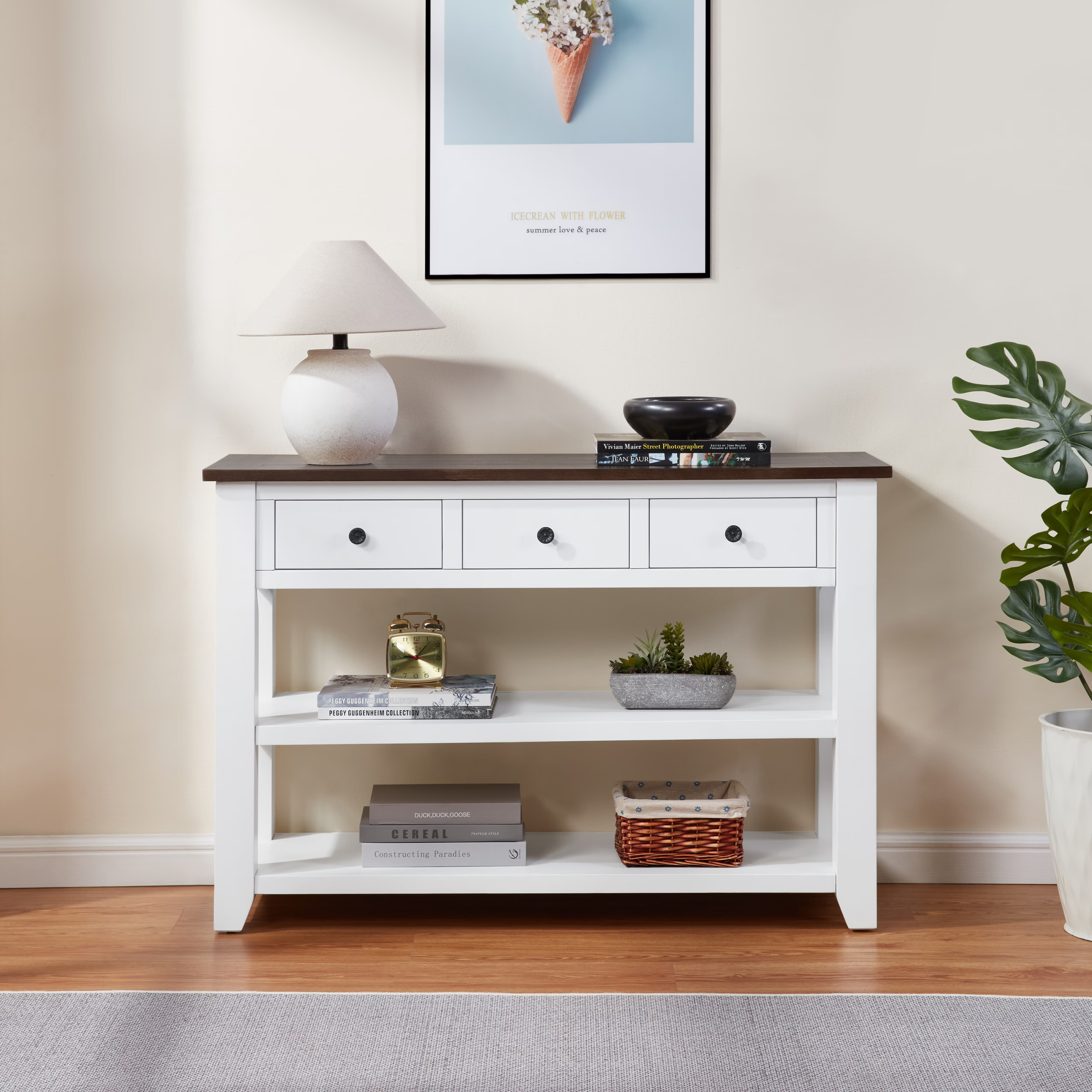 Aukfa Narrow Console Table with Storage Drawer, Entryway Table, Sofa Table for Living Room, White