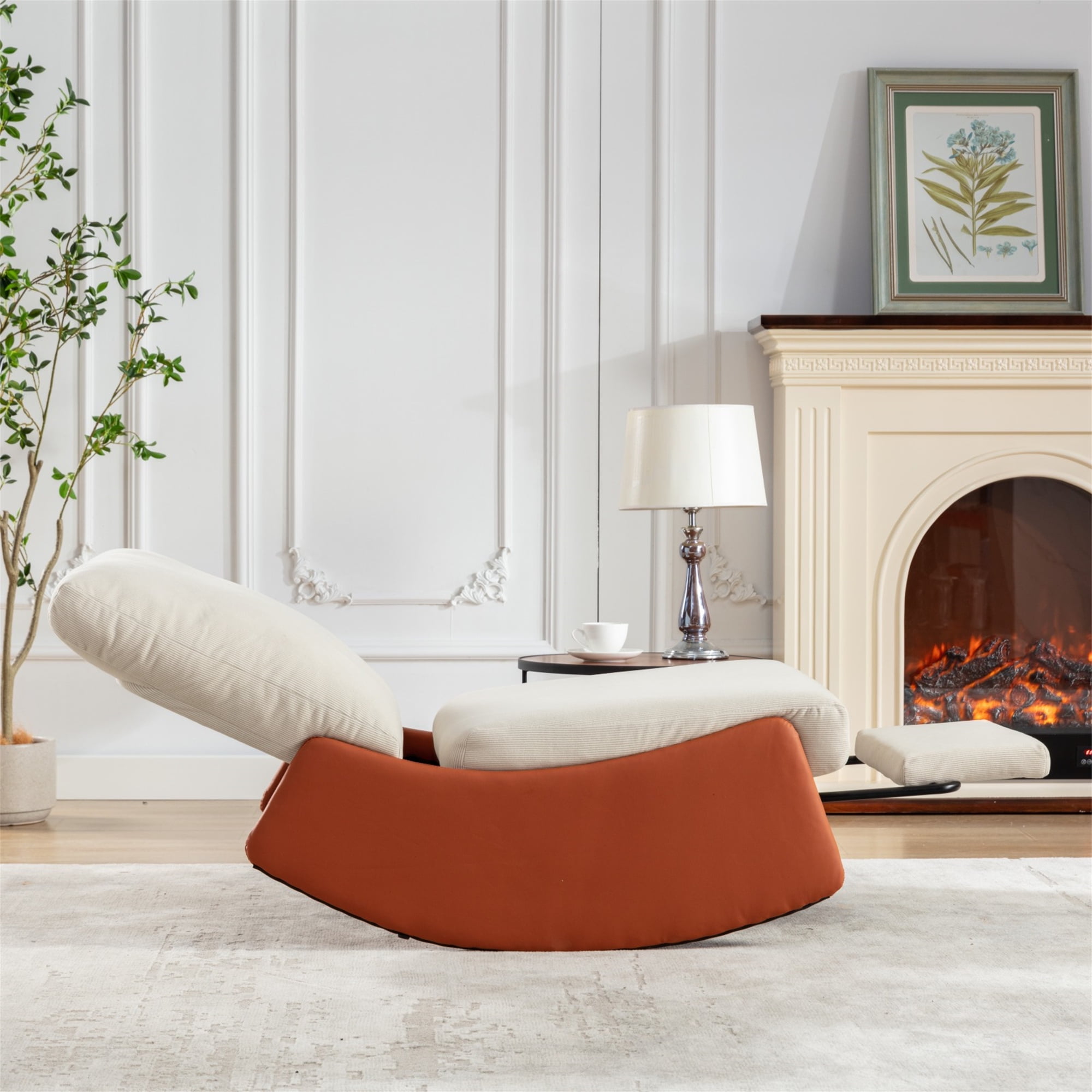 Aukfa Nursery Rocking Chair Comfy Glider Accent Chair w/ Adjustable Backrest for Home Office, Orange