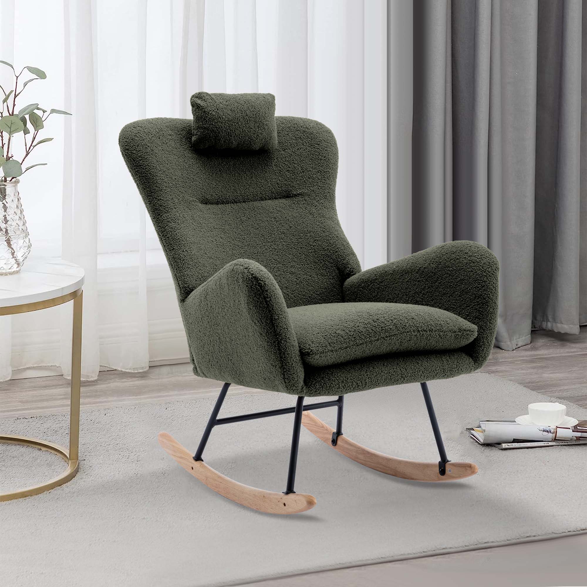 Aukfa Nursery Rocking Chair Upholstered Wing Back Glider Rocker Chair for Living Room Bedroom Green Walmart