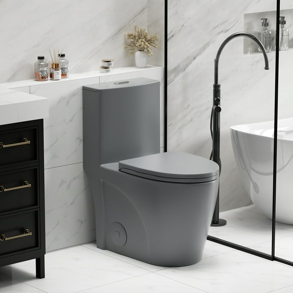 Aukfa One-Piece Toilet Dual Tornado Flush 1.1/1.6 GPF ,ADA Comfort Height,Water Sense Certified, Soft-Close Seat,Gray