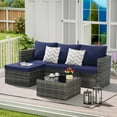 thumbnail image 1 of Aukfa Outdoor Patio Furniture Set - L shape Wicker Sectional Sofa with Coffee Table - Navy Blue Cushions, 1 of 8