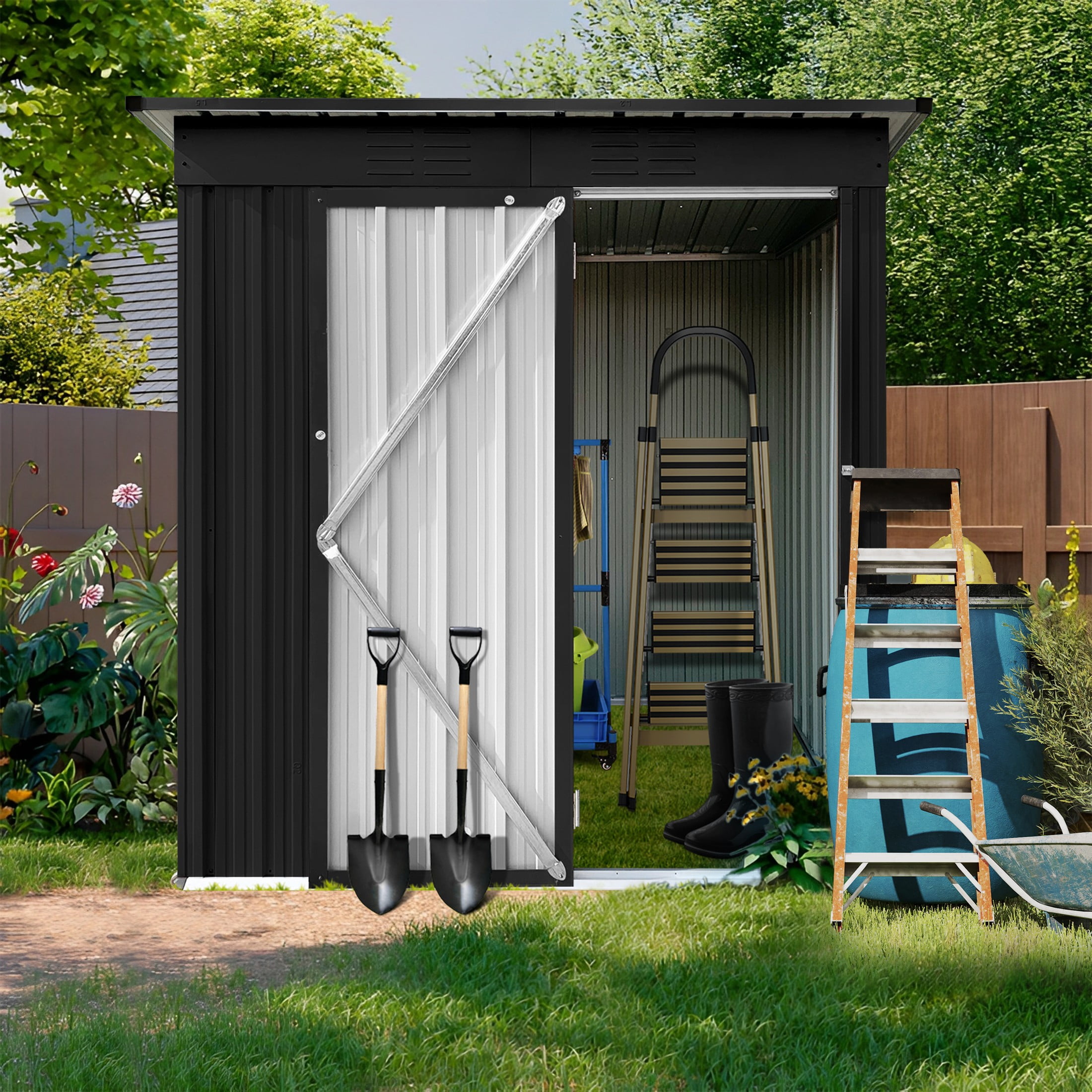 Aukfa Outdoor Storage Shed, 5 X 4 FT Metal Garden Shed, Waterproof Tool Shed for Backyard Patio, Black